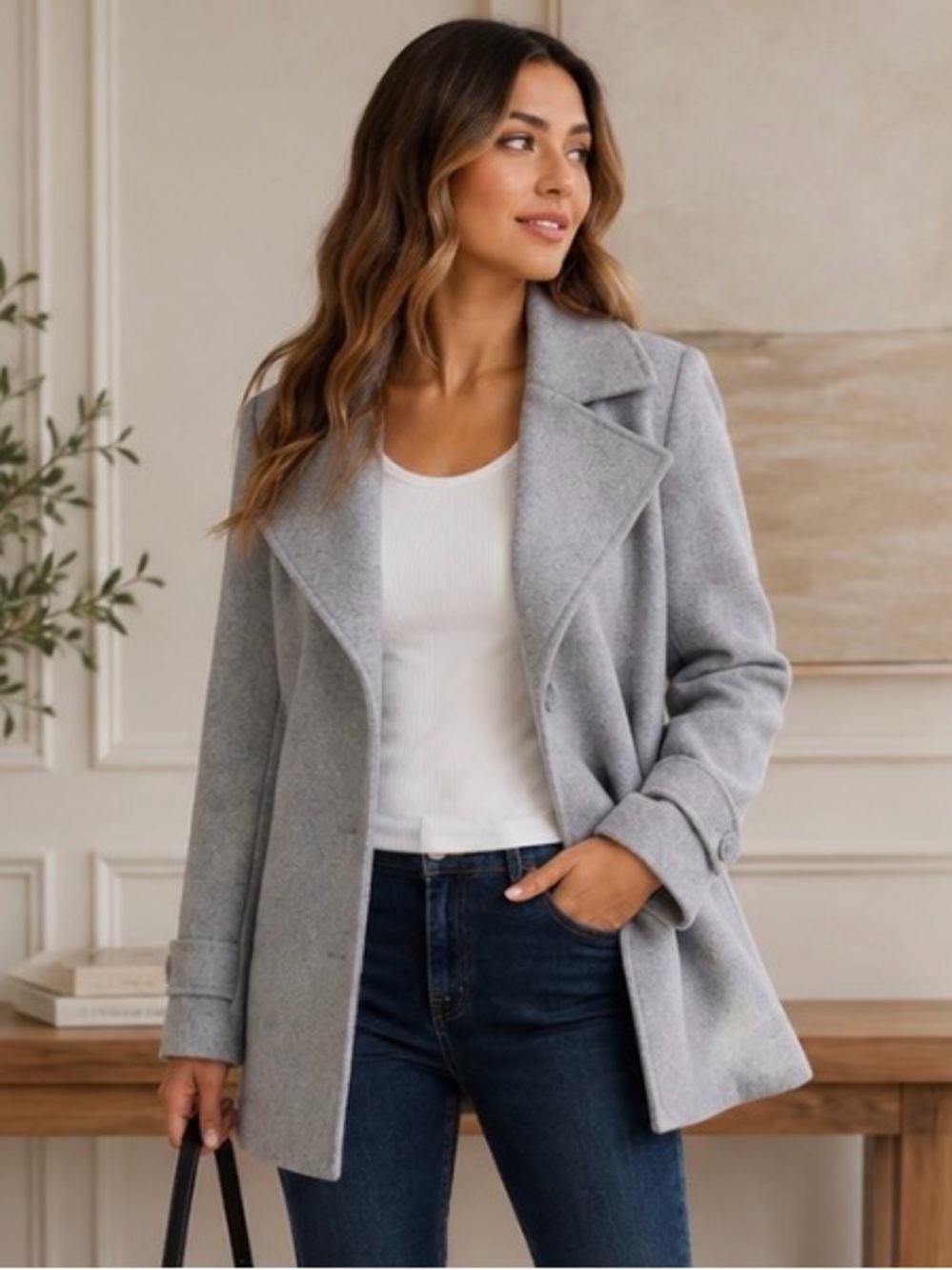 NEW Andrew Marc Women's Light Gray Pea Coat Size XXL